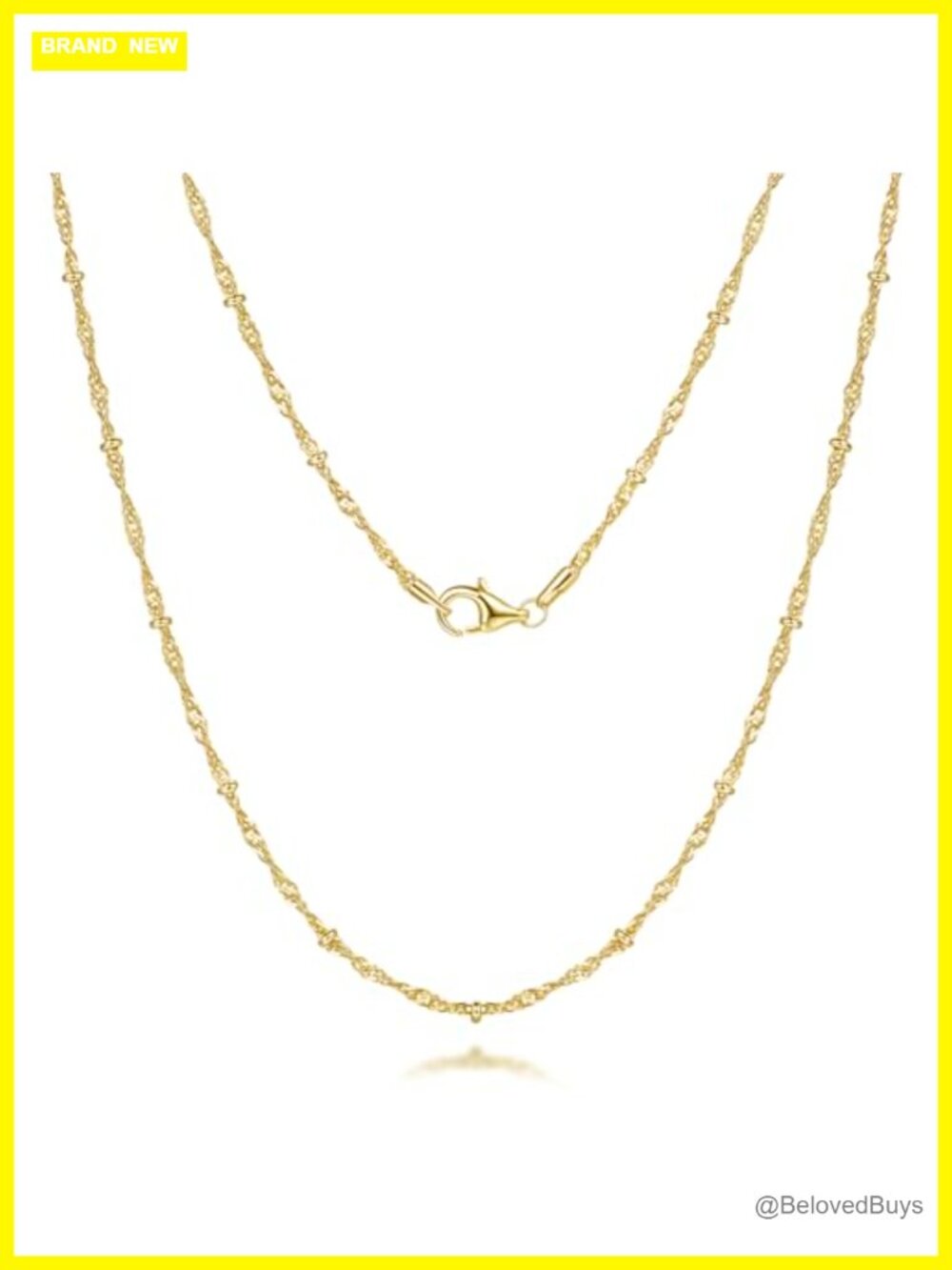 14K Gold Plated Rope Chain Necklace Beaded Lobster Clasp 22in